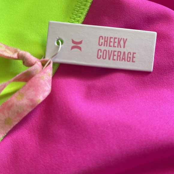 Loveshackfancy X Hurley Cheeky Surf Suit Magenta & Lime Green Sz L NWT - Picture 7 of 8